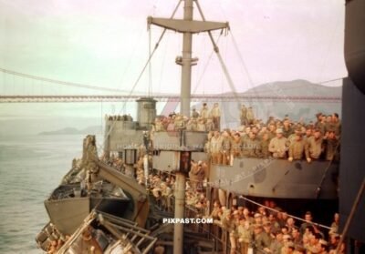 Members of the Thirteenth Expeditionary Air Force 13 EAF sailing back to USA San Francisco from Philippines 1945