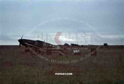 Messerschmitt Bf 109 fighter on Frontline airstrip near Dnipropetrovsk, Ukraine 1942