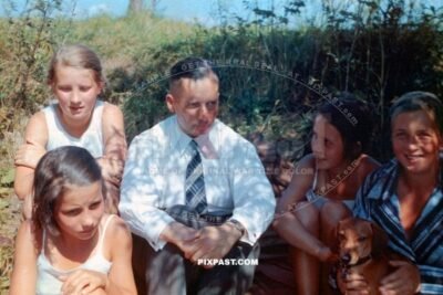 Mother and Father with their 3 young daughters. Swimming in Meissen Saxony Germany 1937