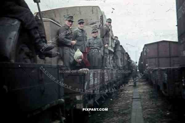 North Germany Military Train Station supply 1944, Half Track and Trucks on Train, assault gun STUG wrap
