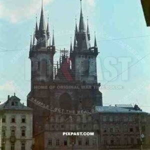 Old Town Square with view of the Church of Our Lady before Tyn. Prague. Czech Republic 1940