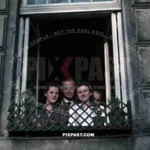 Old apartment house Vienna WIEN Austria 1941 Family Smeschkal window group photo wedding Luftwaffe officer