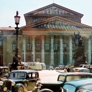 Old classic cars in front of the Bavarian State Opera. Bayerische Staatsoper. Munich Germany 1939