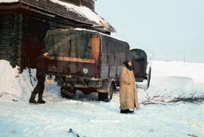 Opel Blitz truck loaded with army equipment for the 94. Infantry Division Meissen Saxony. Russia winter 1942. Heavy jacket