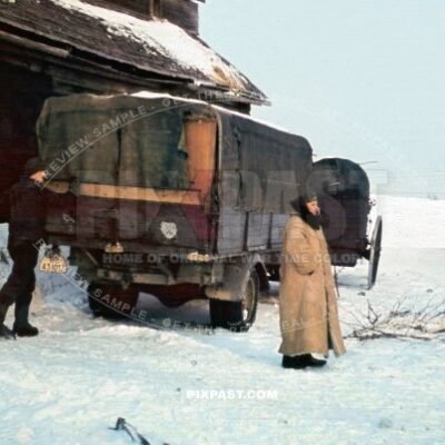 Opel Blitz truck loaded with army equipment for the 94. Infantry Division Meissen Saxony. Russia winter 1942. Heavy jacket