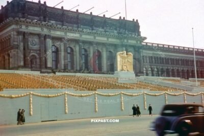 Parade Stand for the Legion Condor March in Berlin ready for the parade. Berlin June 1939. Germany. Unter den Linden