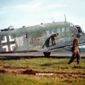 Paratroopers of the 139th Airborne Engineer Battalion inspect a captured German Ju 52 Junkers Transport plane Germany 1945