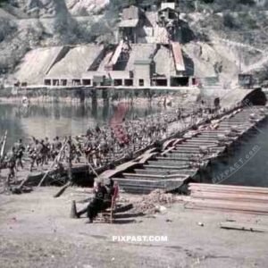 Pontoon bridge Crossing over the river Maas in Monthermé, France 1940