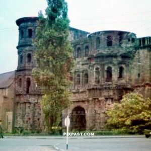 Porta Nigra. Trier Rheinland Pfalz. large Roman city gate in Trier, Germany. It is a UNESCO World Heritage Site. 1940