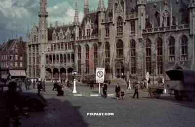 Provincial Court on Market Square of Bruges Brugge Belgium 1940.