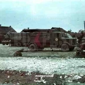 Red cross medical supply unit truck lorry staff car unit symbol park leipzig doctor