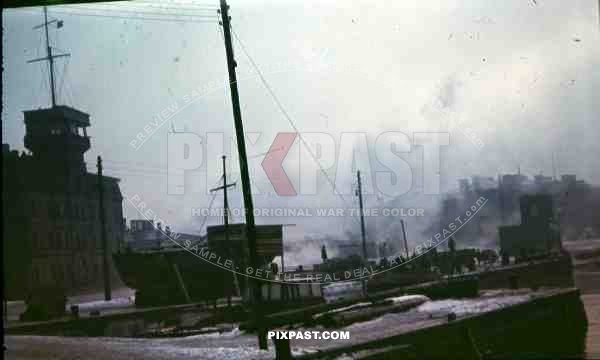 Riga, Latvia, 1944, 134th Gebirgsjäger, Harbour, german werhmacht trucks, ruins, destruction, river Daugava,
