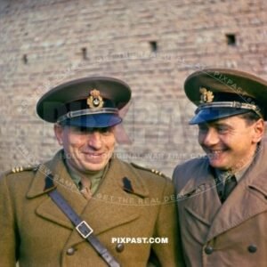 Romanian WW2 army officers in winter jackets having a good laugh. Romania November 1942