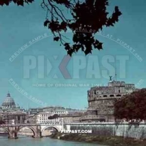 Rome Italy 1942. ST Peter_qt_s Basilica Petersdom and Castel Sant_qt_Angelo Engelsburg beside river Tiber