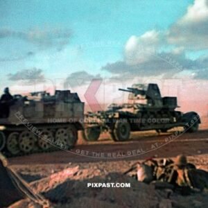 Rommels Afrika Korp German Half track and trailer transporting  Panzerkampfwagen I  Panzerjager 4,7 cm PaK Africa 1942