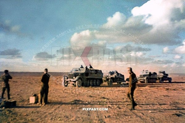 Rommels Afrika Korp German Half track and trailer transporting Panzerkampfwagen I Panzerjager 4,7 cm PaK Africa 1942