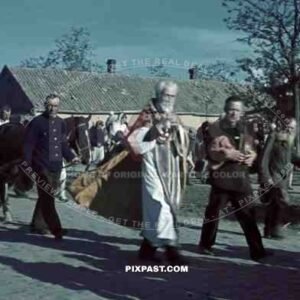 Russian Orthodox Funeral, Coffin on Horse Wagon, Russian Village, Priest, 22nd Panzer Division. 1942.