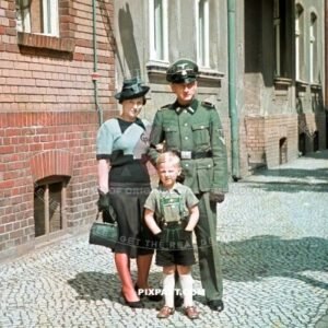 SS Ober Gefreiter Golke military engineer. Munich Bavaria Germany with his son and wife 1940. Division Totenkopf