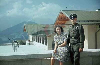 SS Stug panzer officer, Hotel Platterhof, Berchtesgaden, 1943, behind, guesthouse Hoher Goll, postwar, General Walker Hotel,