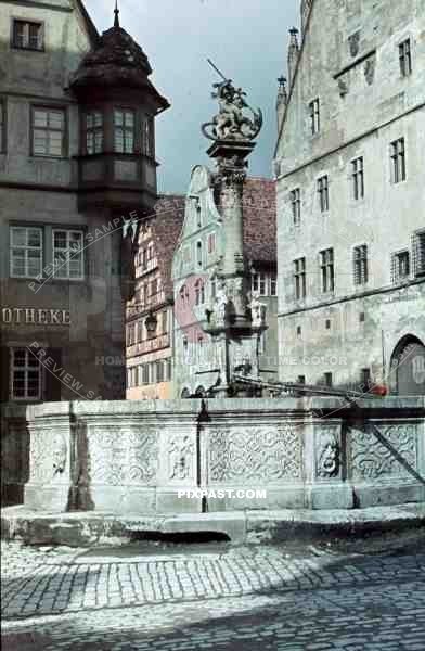 Saint George´s fountain in Rothenburg ob der Tauber, Germany ~1938