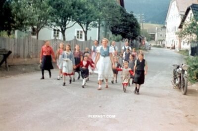 School group of little girls with their teachers go on trip outside of Klagenfurt am Worthersee Austria 1939