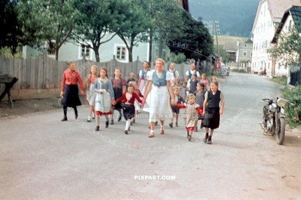 School group of little girls with their teachers go on trip outside of Klagenfurt am Worthersee Austria 1939
