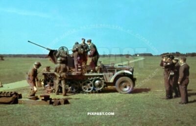 Sd.Kfz. 10/5 self-propelled anti aircraft gun with 20mm FlaK-38 in firing position. France Julye 1940