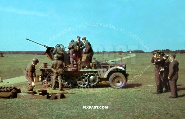 Sd.Kfz. 10/5 self-propelled anti aircraft gun with 20mm FlaK-38 in firing position. France Julye 1940