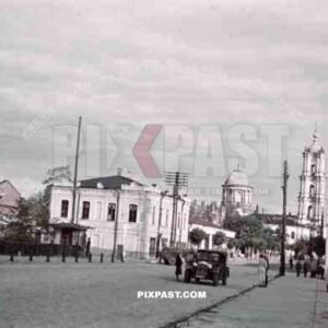 Soborna street and Spaso-Preobrazhenski cathedral in Sumy, Ukraine ~1941
