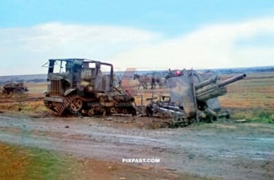 Soviet Artillery Tractor STZ5 and Light Field Gun 76.2mm M.1939. Stalingrad ,area ,1942