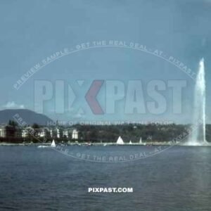 The Geneva Water Fountain. Jet d Eau. Switzerland 1946