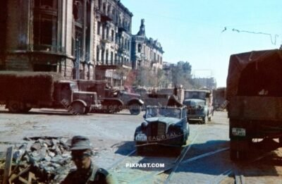 The German 17th Army entering Rostov-on-Don. Budyonnovsky Avenue 1942