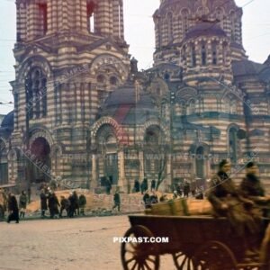 The German 297 Infantry Division passing the Annunciation Cathedral Kharkiv Ukraine. On the way to Stalingrad 1942
