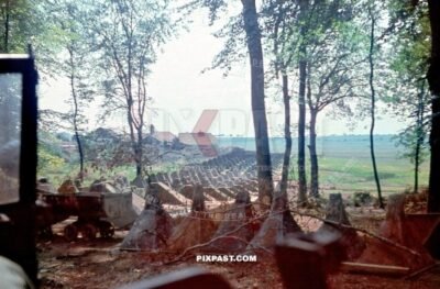 The German French Westwall Dragons Teeth concrete bunker fortification anti tank. France 1940