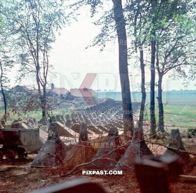 The German French Westwall Dragons Teeth concrete bunker fortification anti tank. France 1940