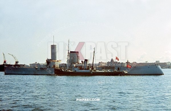 The former German battleship Hessen (13,208/14,394 ts) seen here converted into a target ship for the Kriegsmarine. Kiel 1939