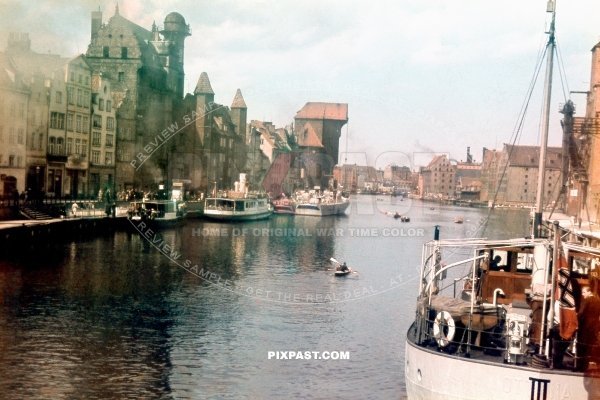 The port harbour of Reichsgau of Danzig West Prussia Germany 1939. Krantor Crane Tower