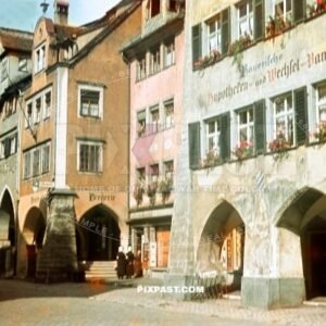 Town life on Unterstadtstrasse in Meersburg on Boden See. Baden Wurttemberg Germany 1939