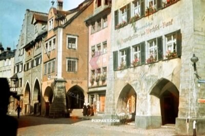 Town life on Unterstadtstrasse in Meersburg on Boden See. Baden Wurttemberg Germany 1939