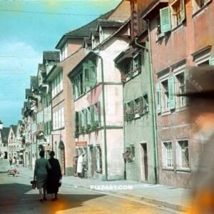 Town life on Unterstadtstrasse in Meersburg on Boden See. Baden Wurttemberg Germany 1939
