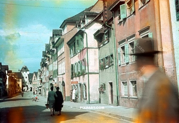Town life on Unterstadtstrasse in Meersburg on Boden See. Baden Wurttemberg Germany 1939