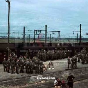 Train Station Ruffec France 1940, German Military Music Band playing for soldiers
