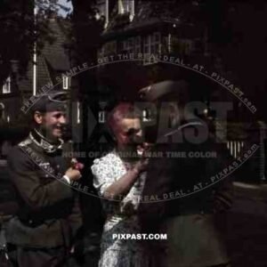 Two Wehrmacht soldiers say farewell to their mother in Hamburg, Germany ~1941