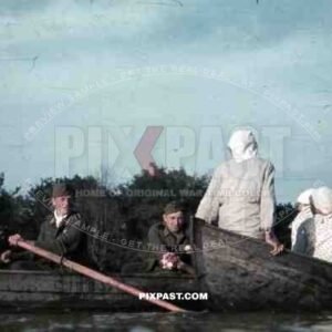 Two german soldiers in rowing boat, lake, 10th Motorised infantry division repair werkstatt Bryansk 1941