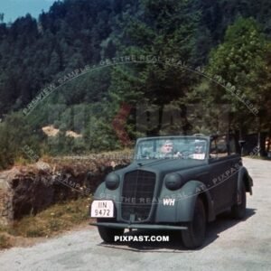 Two officers driving their Opel Olympia behind the Westwall. Wendlingen, Germany, 1939. 14th Infantry Division.