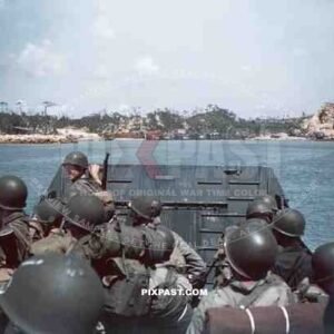 US Landing Craft filled with American soldiers during Okinawa Invasion April 1st, 1945. Battle of Okinawa