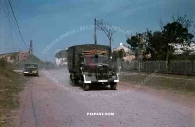 Ustiluh, Ukraine, Summer 1941, Invasion, 94. Infantry Division, Supply truck and staff car with unit symbol, Opel Blitz