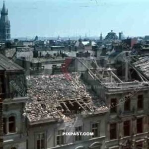 Vienna Austria (Wien) 1945 City roof top destruction, bomb damage, ruins, St. Stephen_qt_s Cathedral, Stephansdom,
