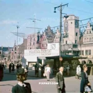 Volkssolidaritat Sachsen 1946. Marktplatz. Katharinenstrasse. Destroyed Altes Rathaus. Old Town Hall Leipzig Germany