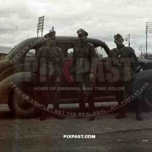 WW2 color 1942 wehrmacht officers captured american staff car belgium 1940 train station 207 Infantry Division